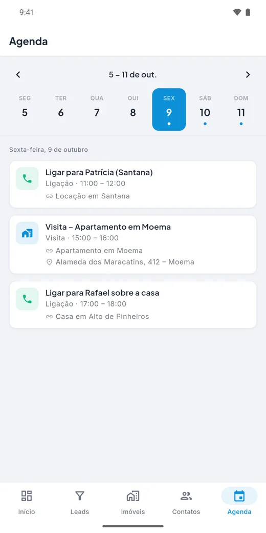 Tela Agenda do app PROHive