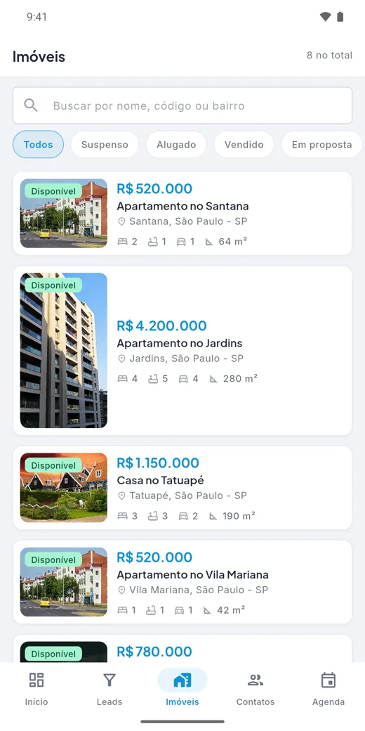 Tela Imóveis do app PROHive