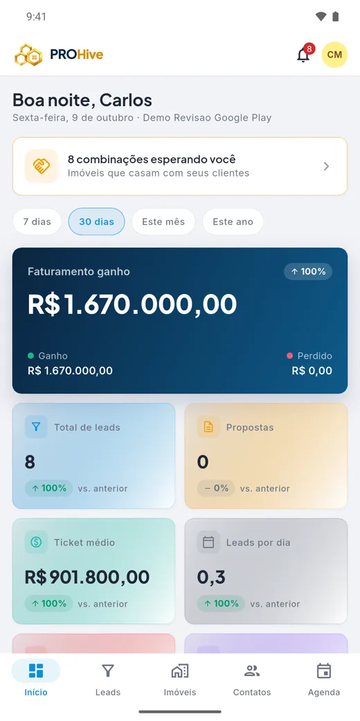 Tela Início do app PROHive